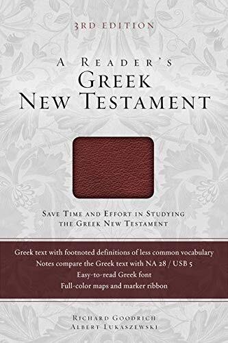 A Reader's Greek New Testament: Third Edition saves time and effort in studying the Greek New Testament. Definitions for all Greek words that appear 30 times or less appear in footnotes, acting as an aid when you encounter less common vocabulary. Other fe