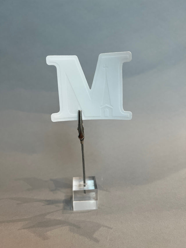 White M with clear background, 3" x 2.25" sticker