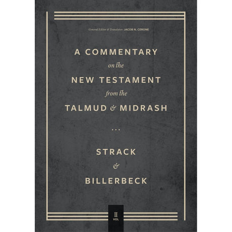 <p>Hermann L. Strack and Paul Billerbeck&#39;s <em>Commentary on the New Testament from the Talmud and Midrash </em>is an important reference work for illustrating the concepts, theological background, and cultural assumptions of the New Testament. The co