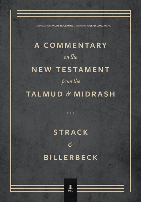 The "Commentary on the New Testament from the Talmud and Midrash: Volume 3, Romans Through Revelation" is a comprehensive book that provides insightful commentary on the New Testament. Published by Lexham Press, this volume focuses on the books of Romans 