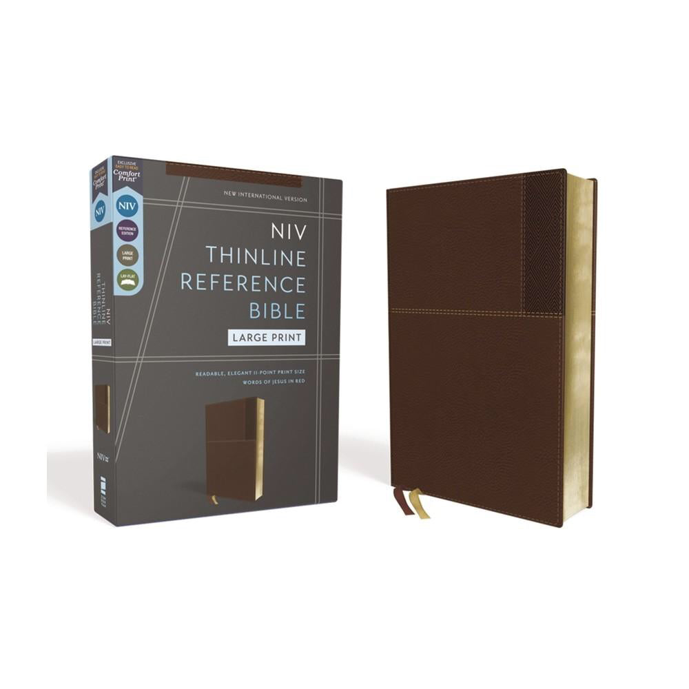 NIV, Thinline Reference Bible (Your Portable Reference Bible), Large Print, Leathersoft, Brown, Red Letter, Comfort Print - by Zondervan