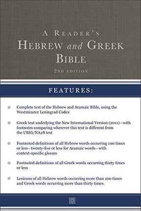 Second Edition

A Reader's Hebrew and Greek Bible is an ideal resource for students, pastors, and instructors familiar with the biblical languages, saving time and effort in studying Scripture in the original languages. Definitions of Greek and Hebrew wor