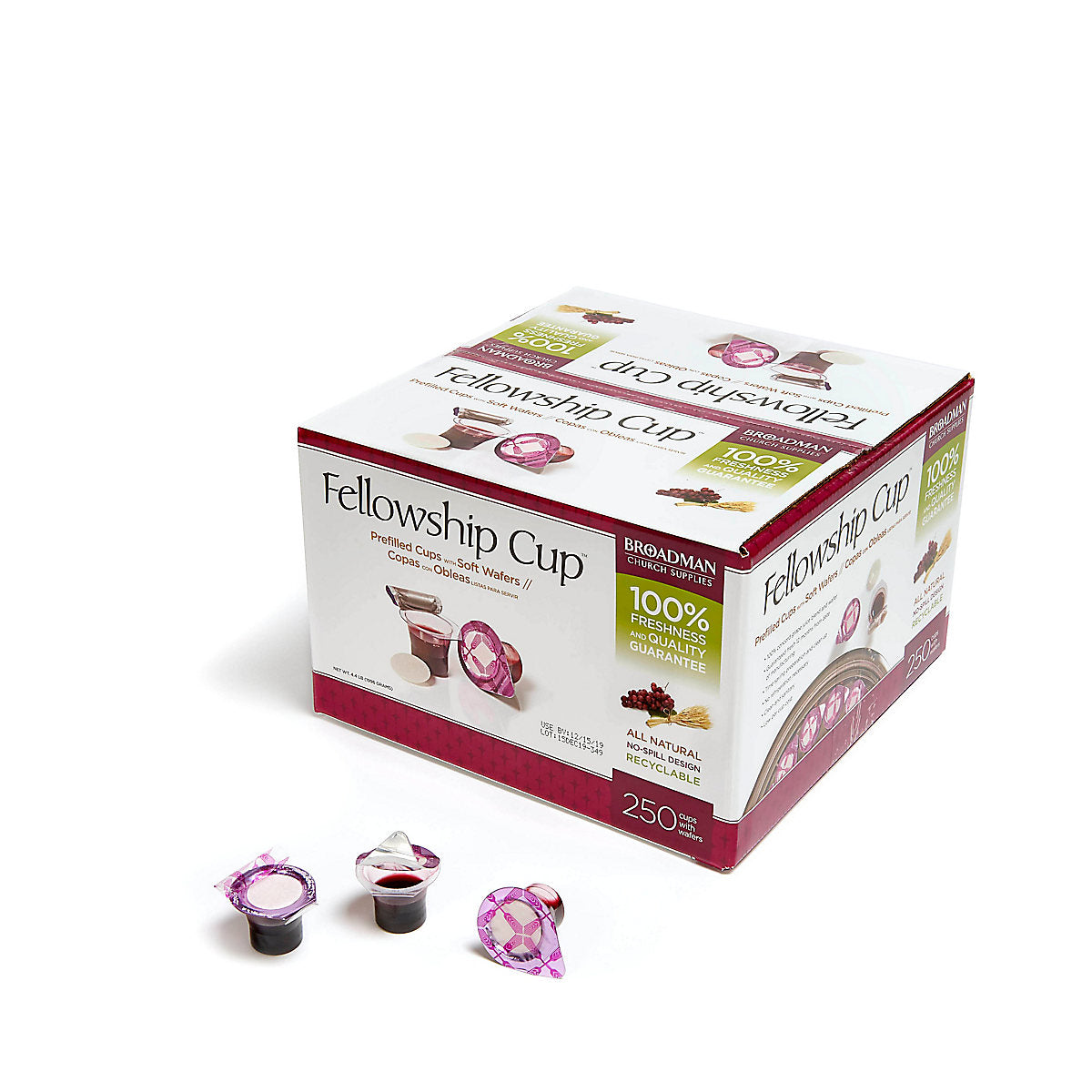 Prefilled cup with juice and communion wafer.