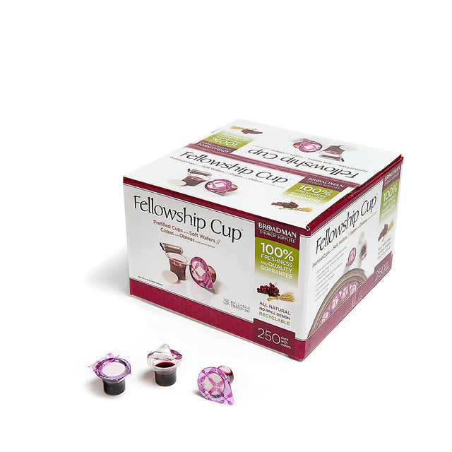 Prefilled cup with juice and communion wafer.
