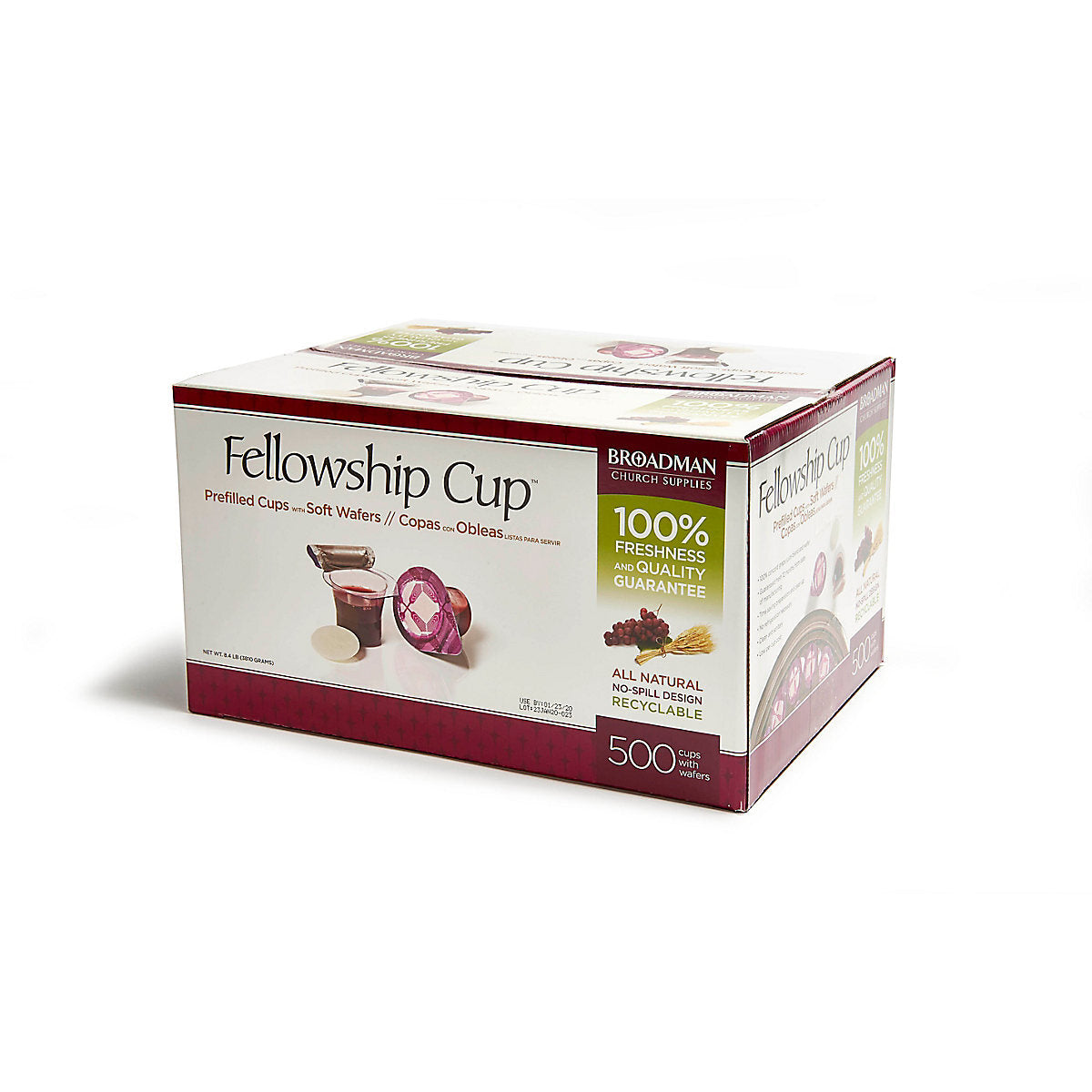 Prefilled cup with juice and communion wafer.