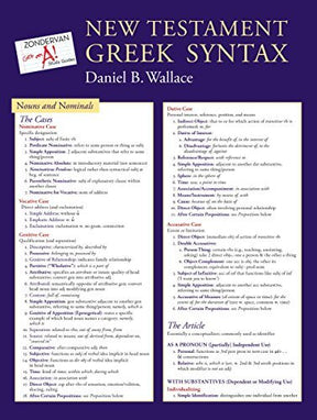 No more hunting through textbooks, laboring over self-made study cards, or fumbling with sticky notes. This summary laminated sheet of Greek Grammar beyond the Basics and Basics of New Testament Syntax is perfect for students to review categories of uses 