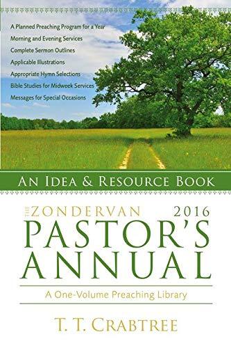 An Idea and Resource Book

The Zondervan 2016 Pastor's Annual---an annual bestselling resource for preachers by T. T. Crabtree---provides a planned preaching program for an entire year, including Sunday morning, Sunday evening, and midweek sermons, as wel