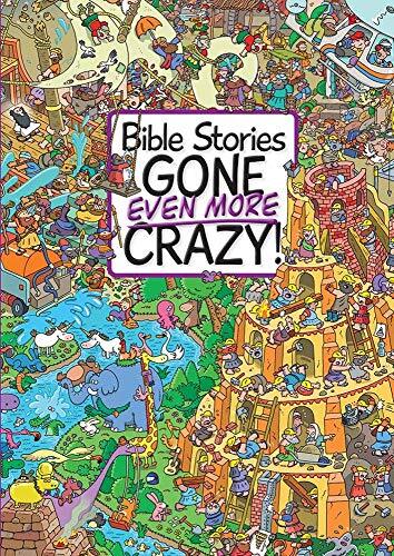 Eight Bible stories are depicted in intense colour and comic, cartoony illustrations. There is a sentence or two explaining the scene at the top, and then details to spot, mistakes to find and questions to answer along the sides of the picture. Was there 