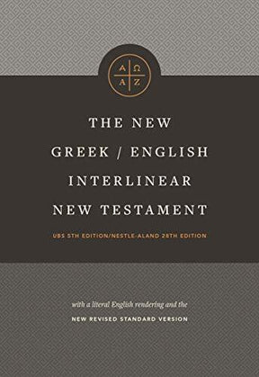 "The New Greek/English Interlinear New Testament contains a literal word-for-word English rendering of the Greek text in interlinear form. A parallel column of the New Revised Standard Version (NRSV) accompanies the interlinear text. Numerous textual note